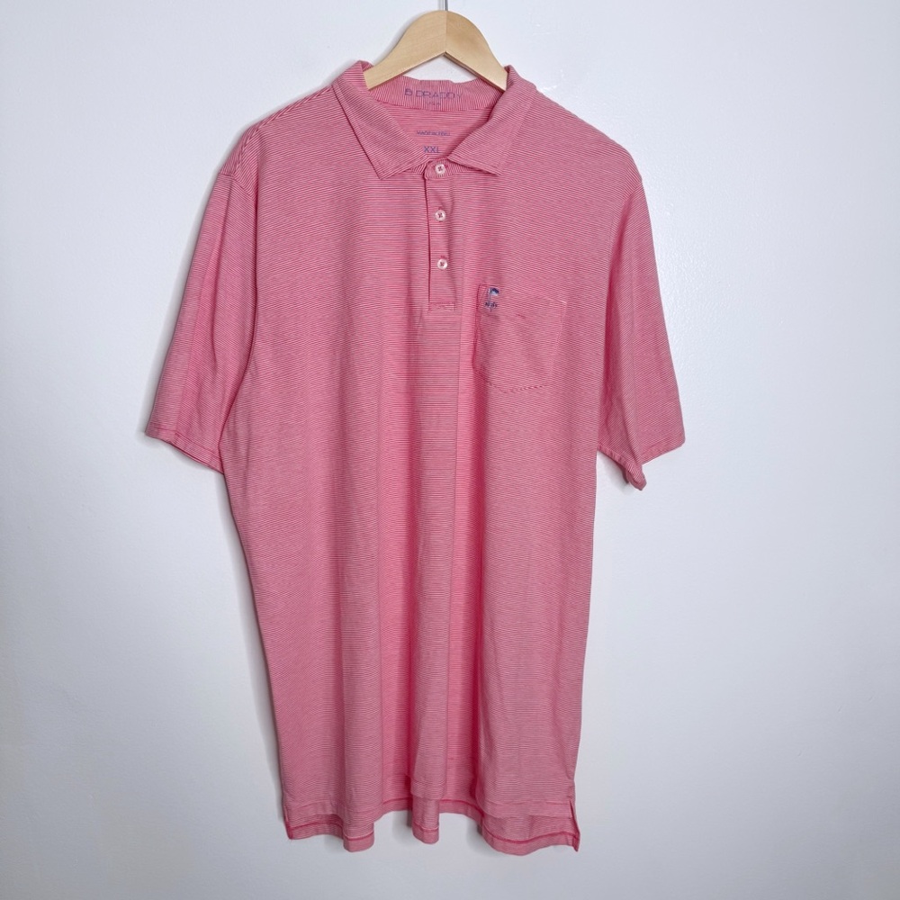 B‎ Draddy Sport Polo Shirt Mens XXL Red Striped Performance Short Sleeve Pima